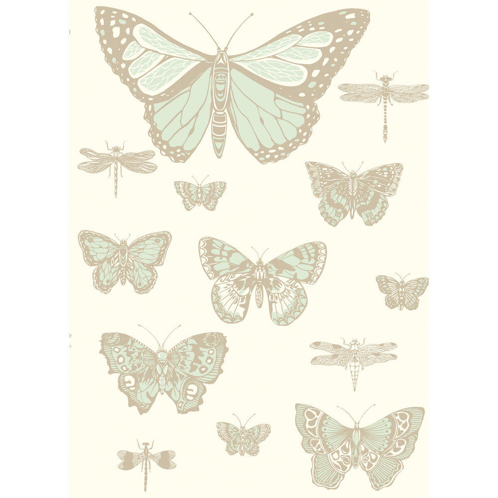 Butterflies & Dragonflies Duck Egg Ivry by Cole & Son Designer Wallcovering COLE & SON WHIMSICAL PAPER - 100% United Kingdom Horizontal: and Vertical: 28.3 20.5 - Swanky Fabrics -