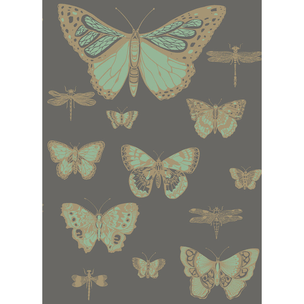 Butterflies & Dragonflies Green On Char by Cole & Son Wallcovering COLE & SON WHIMSICAL PAPER - 100% United Kingdom - Horizontal: - and Vertical: 28.3 20.5 - Fabric Carolina -