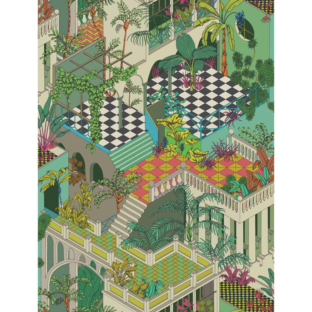 Miami Green And Coral by Cole & Son Wallcovering COLE & SON GEOMETRIC II PAPER - 100% United Kingdom Horizontal: and Vertical: 35.4 27 - Fabric Carolina -