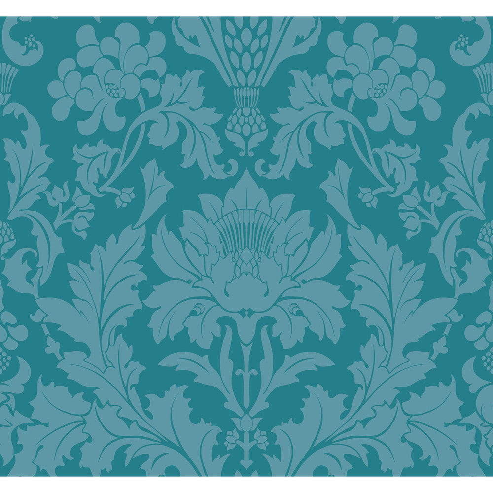 Fonteyn Teal by Cole & Son Designer Wallcovering COLE & SON MARIINSKY DAMASK PAPER - 100% United Kingdom Horizontal: and Vertical: 25.25 27 - Swanky Fabrics -