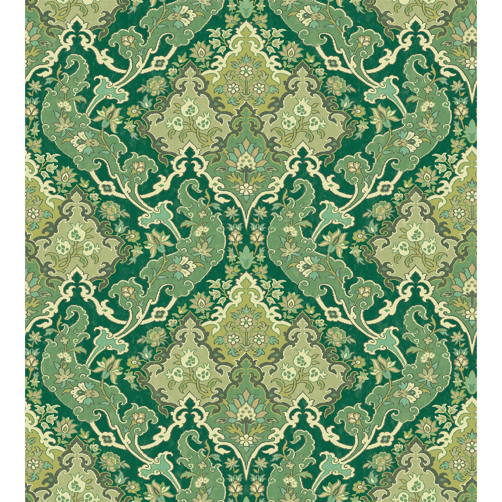 Pushkin Forest Green by Cole & Son Designer Wallcovering COLE & SON MARIINSKY DAMASK PAPER - 100% United Kingdom - Horizontal: - and Vertical: 15 27 - Swanky Fabrics -