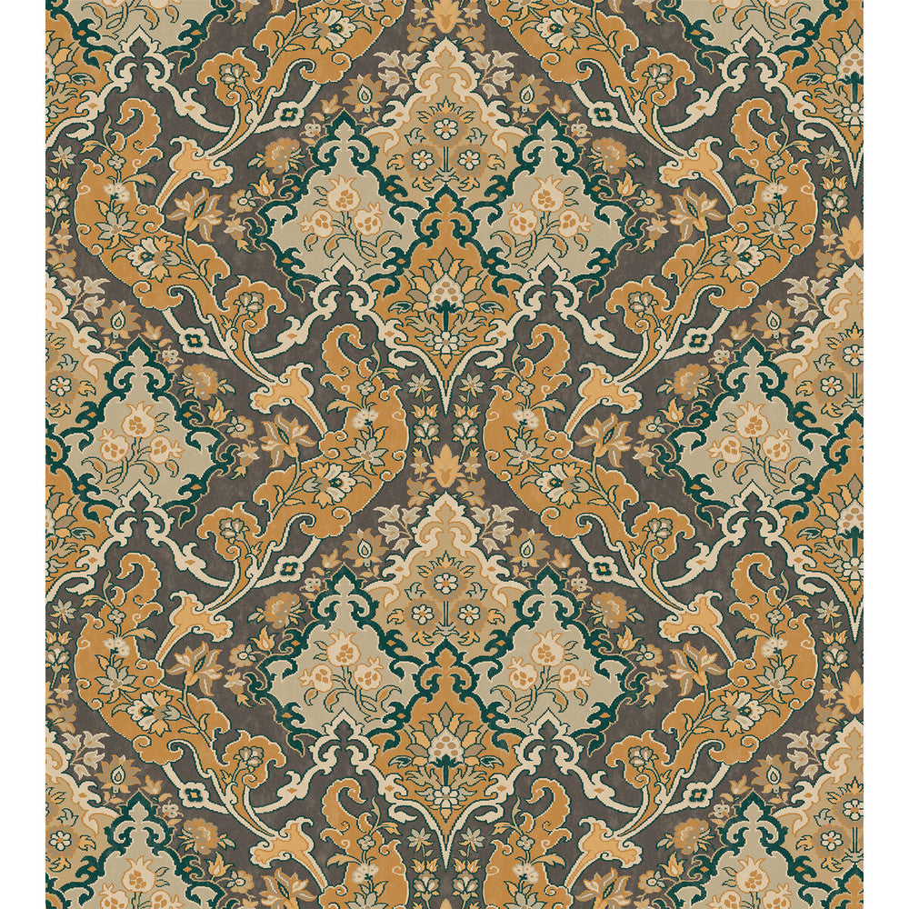 Pushkin Ginger & Charcaol by Cole & Son Designer Wallcovering COLE & SON MARIINSKY DAMASK PAPER - 100% United Kingdom Horizontal: and Vertical: 15 27 - Swanky Fabrics -