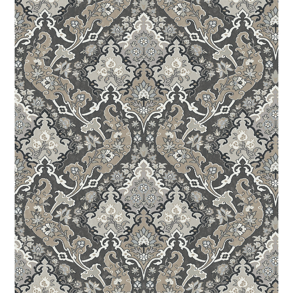 Pushkin Charcoal by Cole & Son Designer Wallcovering COLE & SON MARIINSKY DAMASK PAPER - 100% United Kingdom Horizontal: and Vertical: 15 27 - Swanky Fabrics -