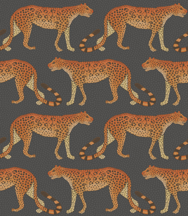 Leopard Walk Charcoal & Orange by Cole & Son Wallcovering