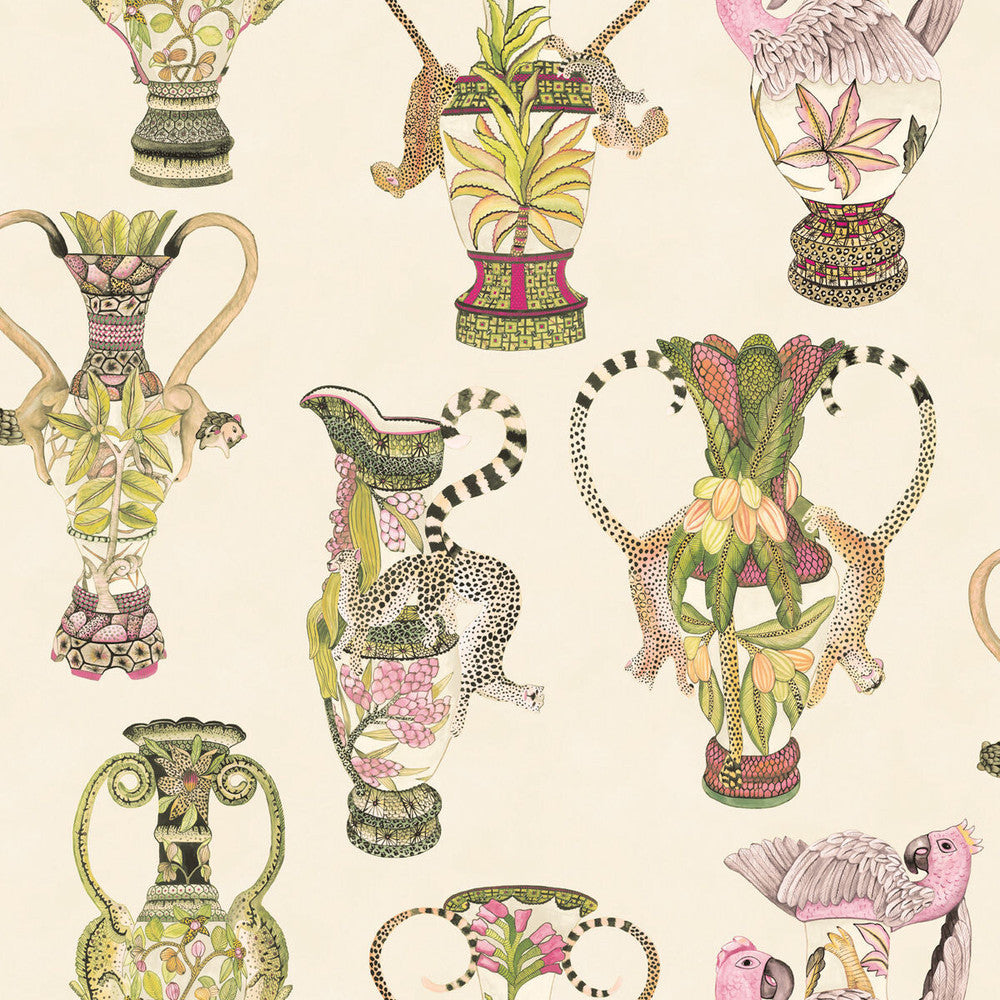 Khulu Vases Cream & Multi by Cole & Son Designer Wallcovering COLE & SON ARDMORE PAPER - 100% United Kingdom - Horizontal: - and Vertical: 27 27 - Swanky Fabrics -