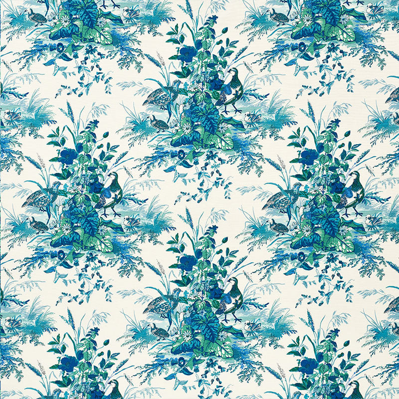 Quail Meadow Peacock 1106044 by Schumacher Fabric Classic-Prints 64% Linen, 36% Cotton - Horizontal: 13.5 and Vertical: 25.25 56.375 - Fabric Carolina -