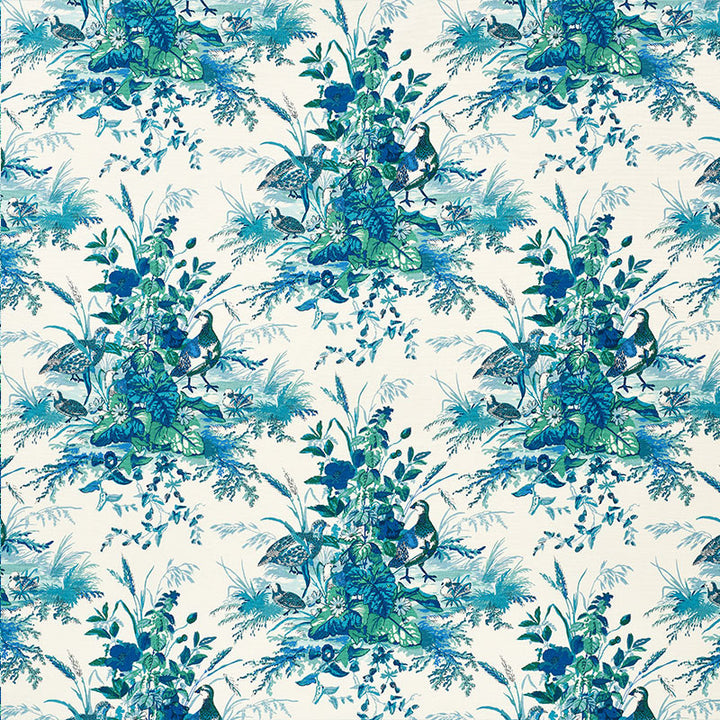 Quail Meadow Peacock 1106044 by Schumacher Fabric Classic-Prints 64% Linen, 36% Cotton - Horizontal: 13.5 and Vertical: 25.25 56.375 - Fabric Carolina -