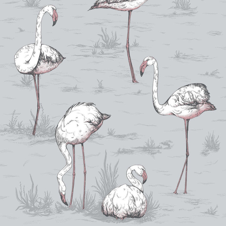 Flamingos Grey by Cole & Son Designer Wallcovering COLE & SON ICONS PAPER - 100% United Kingdom Horizontal: and Vertical: 27.5 21 - Swanky Fabrics -