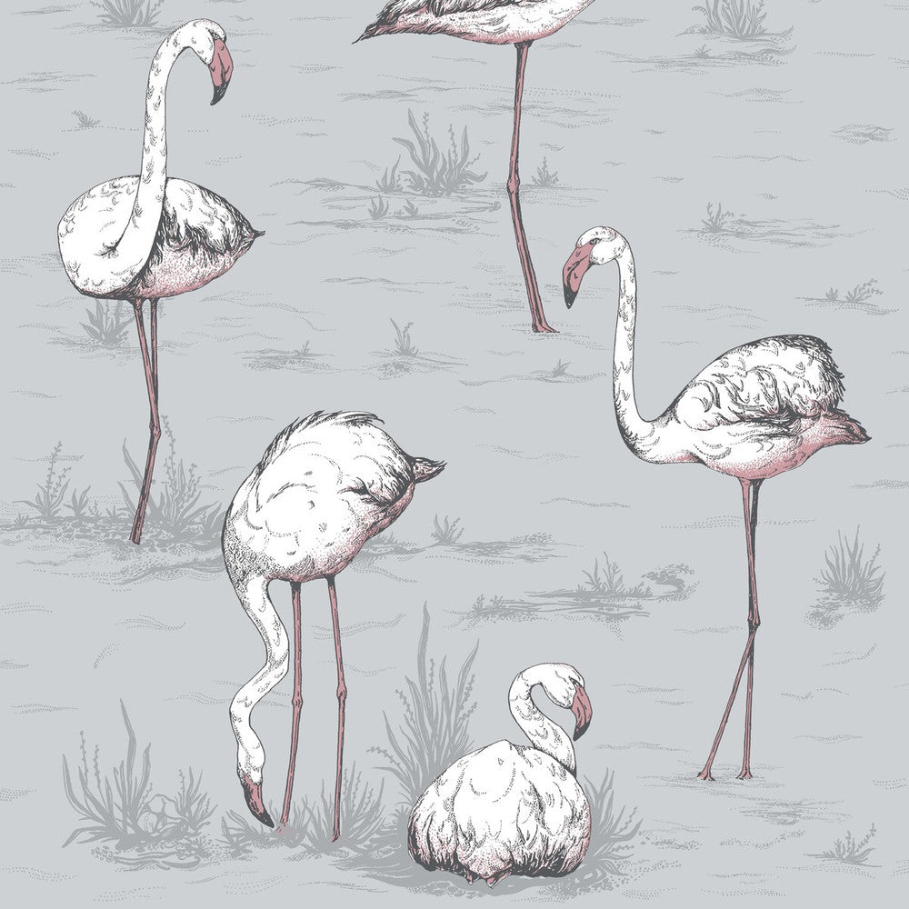 Flamingos Grey by Cole & Son Designer Wallcovering COLE & SON ICONS PAPER - 100% United Kingdom - Horizontal: - and Vertical: 27.5 21 - Swanky Fabrics -
