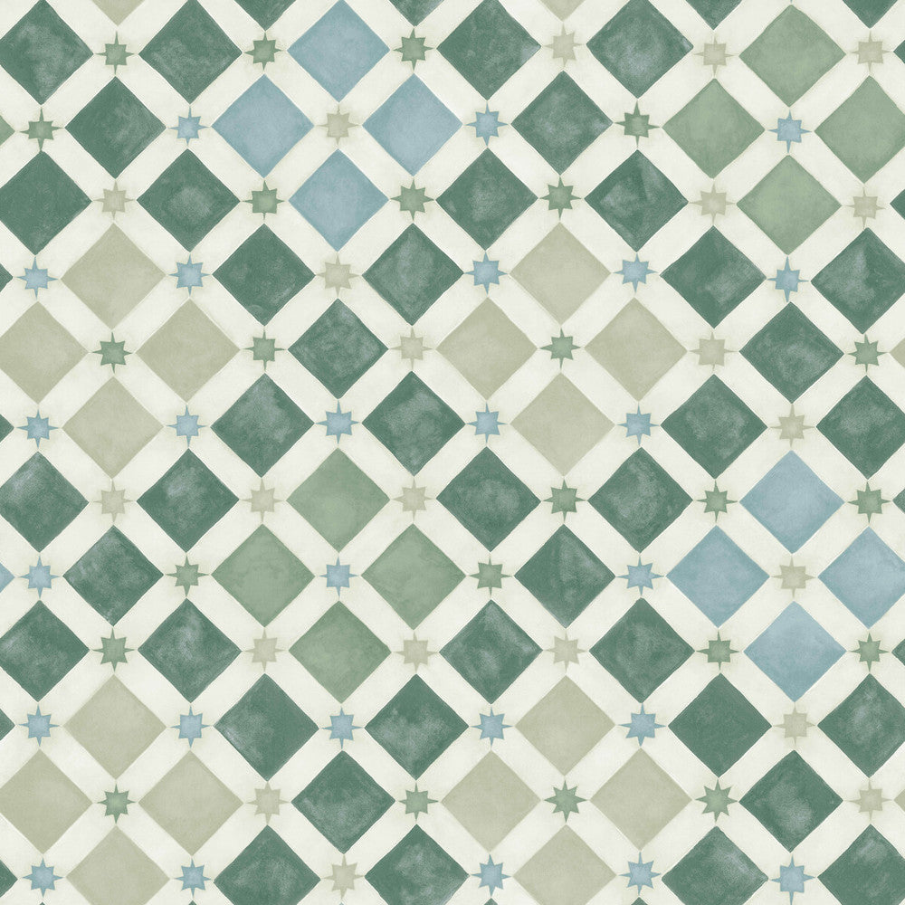 Zellige Olive & Print Room Blue by Cole & Son Designer Wallcovering COLE & SON MARTYN LAWRENCE BULLARD PAPER - 100% United Kingdom Horizontal: and Vertical: 20.5 20.5 - Swanky Fabrics -