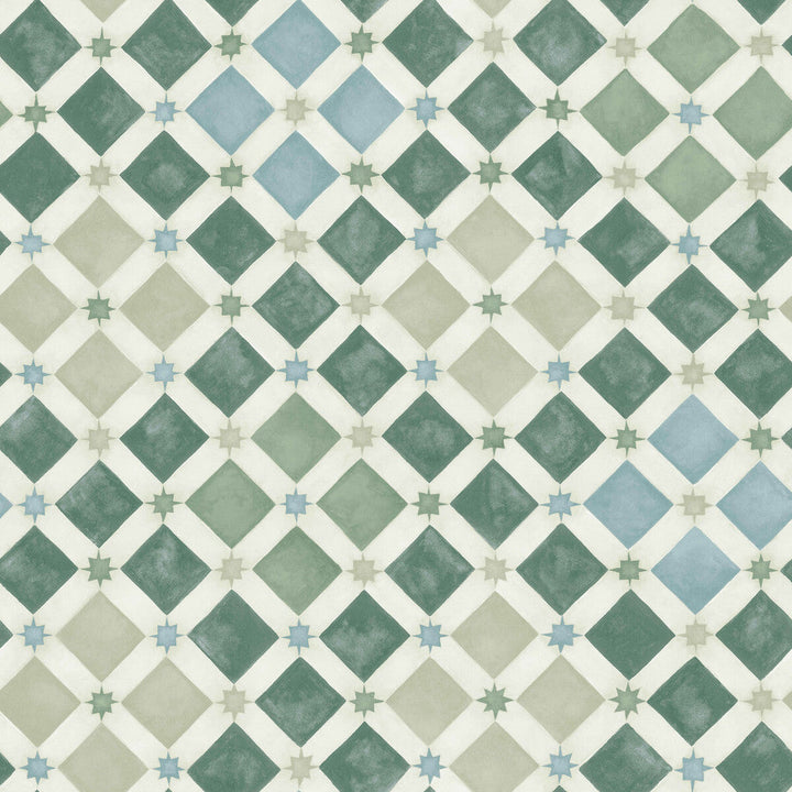 Zellige Olive & Print Room Blue by Cole & Son Designer Wallcovering COLE & SON MARTYN LAWRENCE BULLARD PAPER - 100% United Kingdom Horizontal: and Vertical: 20.5 20.5 - Swanky Fabrics -