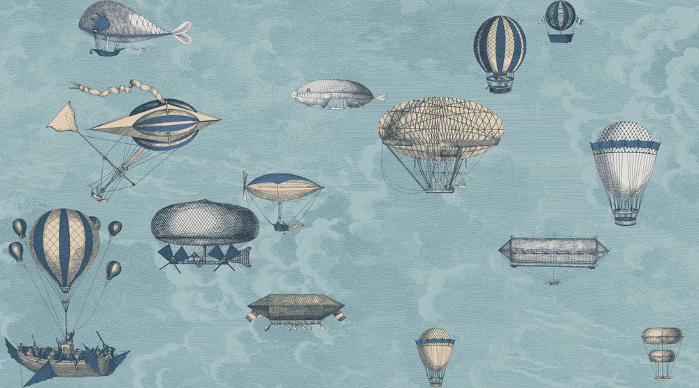 Macchine Volanti Slate Blue & Gilver by Cole & Son Wallcovering