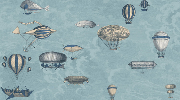 Macchine Volanti Slate Blue & Gilver by Cole & Son Wallcovering