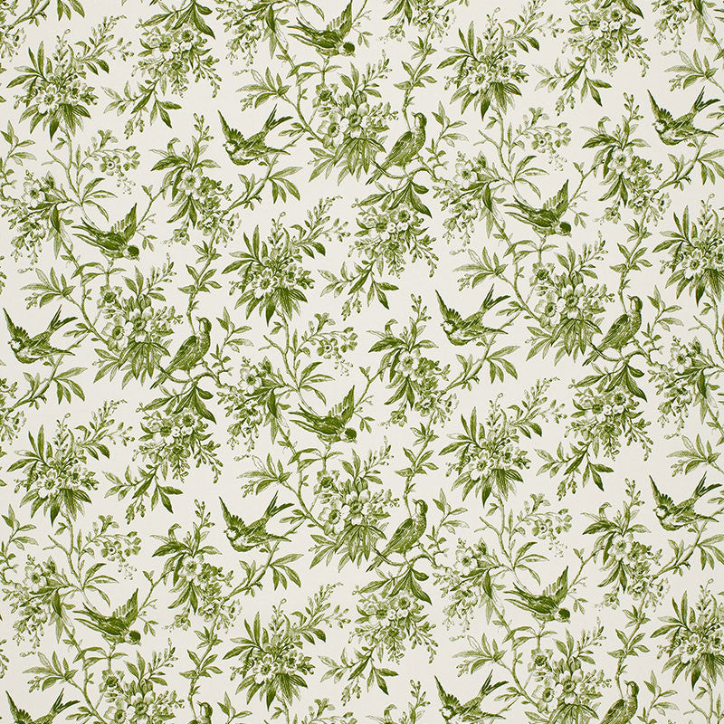 Songbirds Moss 1149047 by Schumacher Fabric TOILE See Sample THAILAND MEDIUM DUTY </p><p>Repeat: Horizontal: 9" (23CM) and Vertical: 16" (41CM) 54" WIDE (137CM) - Fabric Carolina -