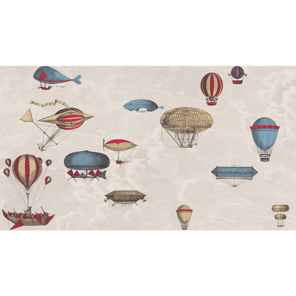 Macchine Volanti Stone/Rouge/Blue by Cole & Son Designer Wallcovering COLE & SON FORNASETTI PAPER - 100% United Kingdom - Horizontal: 54 and Vertical: 30 54 - Swanky Fabrics -