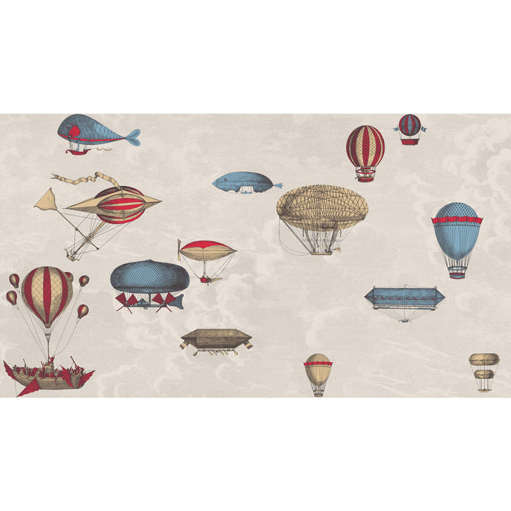 Macchine Volanti Stone/Rouge/Blue by Cole & Son Designer Wallcovering COLE & SON FORNASETTI PAPER - 100% United Kingdom - Horizontal: 54 and Vertical: 30 54 - Swanky Fabrics -
