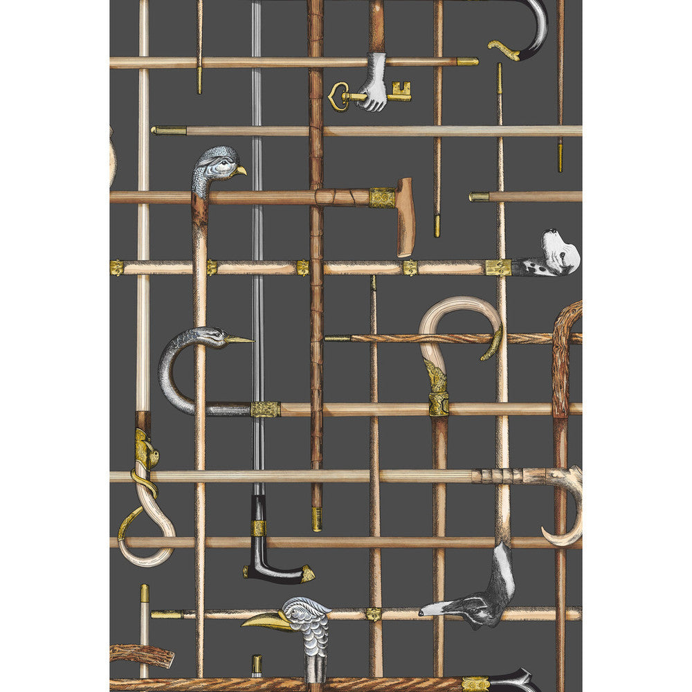 Bastoni Charcoal by Cole & Son Wallcovering COLE & SON FORNASETTI SENZA TEMPO PAPER - 100% United Kingdom Horizontal: 20.5 and Vertical: 30 20.5 - Fabric Carolina -
