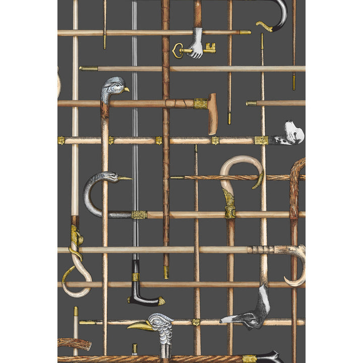 Bastoni Charcoal by Cole & Son Wallcovering COLE & SON FORNASETTI SENZA TEMPO PAPER - 100% United Kingdom Horizontal: 20.5 and Vertical: 30 20.5 - Fabric Carolina -
