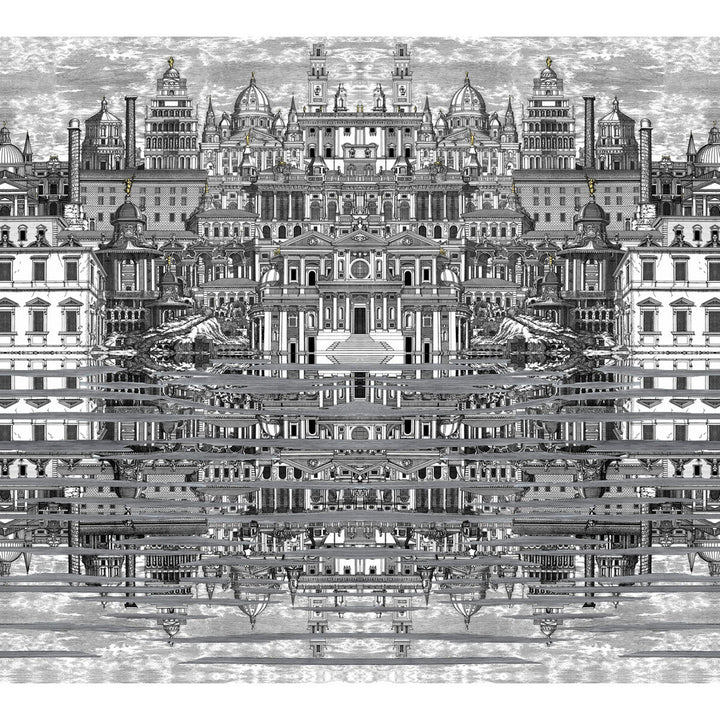 Riflesso Black/White by Cole & Son Wallcovering COLE & SON FORNASETTI SENZA TEMPO PAPER - 100% United Kingdom Horizontal: 55.1 and Vertical: 50.2 55.1 - Fabric Carolina -
