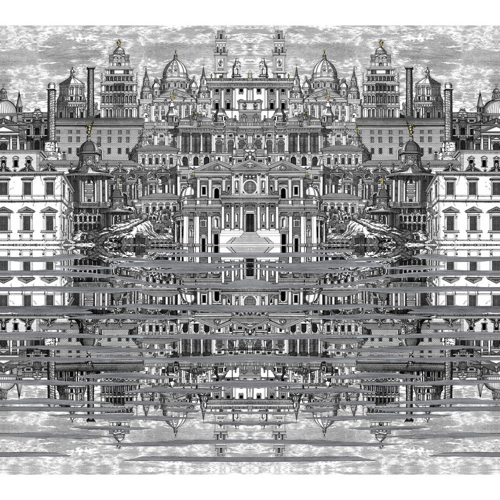 Riflesso Black/White by Cole & Son Designer Wallcovering COLE & SON FORNASETTI SENZA TEMPO PAPER - 100% United Kingdom - Horizontal: 55.1 and Vertical: 50.2 55.1 - Swanky Fabrics -