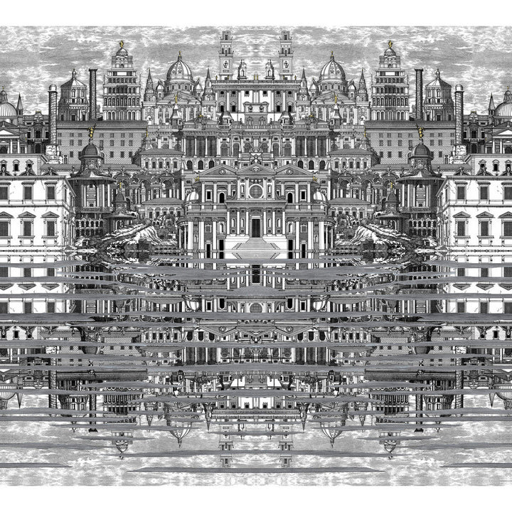 Riflesso Black/White by Cole & Son Designer Wallcovering COLE & SON FORNASETTI SENZA TEMPO PAPER - 100% United Kingdom Horizontal: 55.1 and Vertical: 50.2 55.1 - Swanky Fabrics -