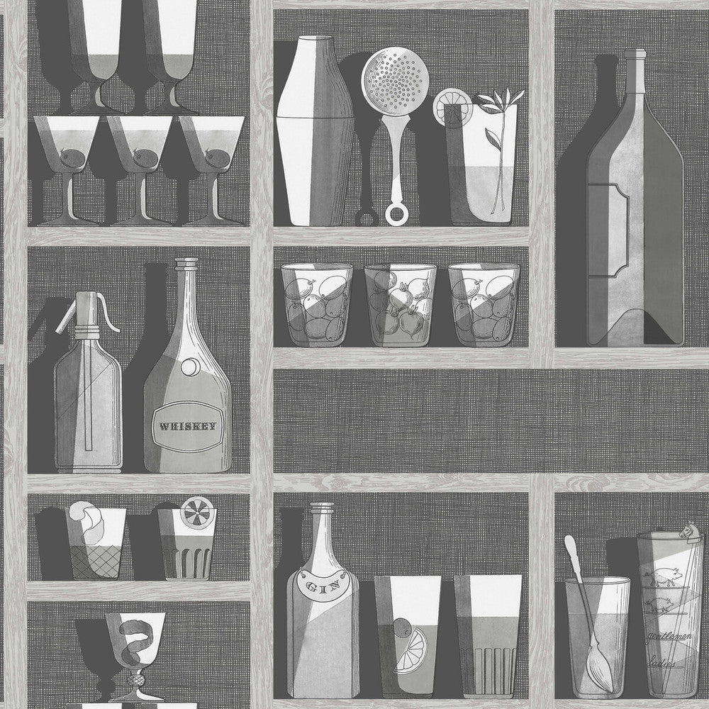 Cocktails Soot/Snow by Cole & Son Wallcovering COLE & SON FORNASETTI SENZA TEMPO PAPER - 100% United Kingdom Horizontal: 27 and Vertical: 27 27 - Fabric Carolina -