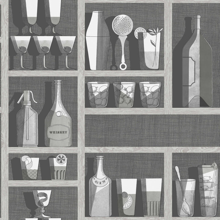 Cocktails Soot/Snow by Cole & Son Wallcovering COLE & SON FORNASETTI SENZA TEMPO PAPER - 100% United Kingdom - Horizontal: 27 and Vertical: 27 27 - Fabric Carolina -