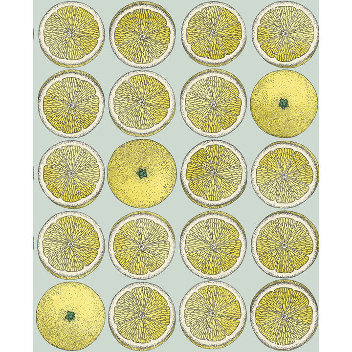 Arance Lemon/Seafoam by Cole & Son Designer Wallcovering COLE & SON FORNASETTI SENZA TEMPO PAPER - 100% United Kingdom Horizontal: 20.5 and Vertical: 25.2 20.5 - Swanky Fabrics -