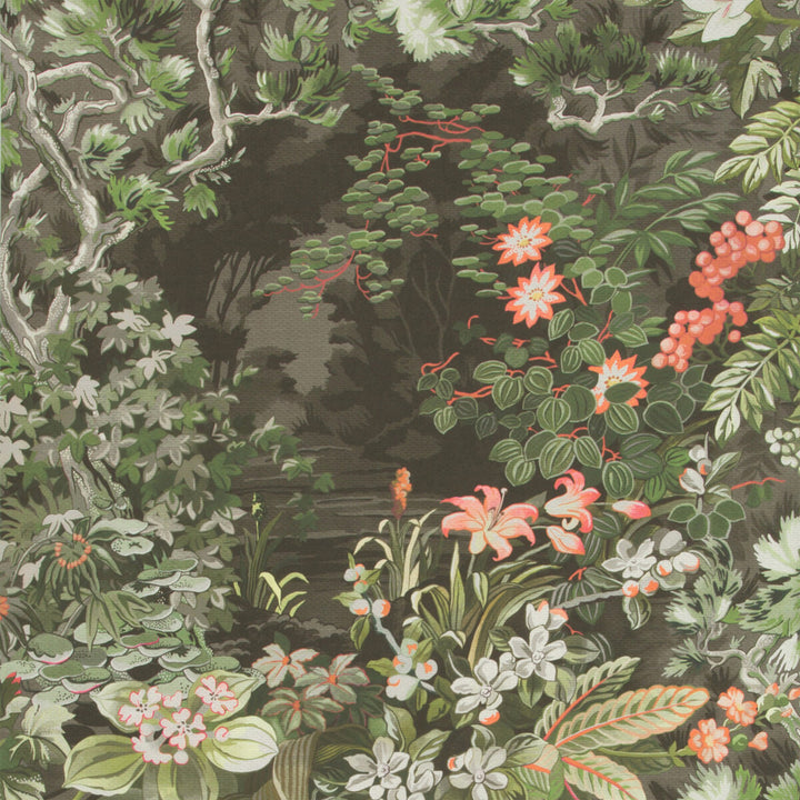 Woodland Coral/Olive/Char by Cole & Son Wallcovering COLE & SON BOTANICAL BOTANICA PAPER - 100% United Kingdom Horizontal: 27.5 and Vertical: 48.3 27.5 - Fabric Carolina -