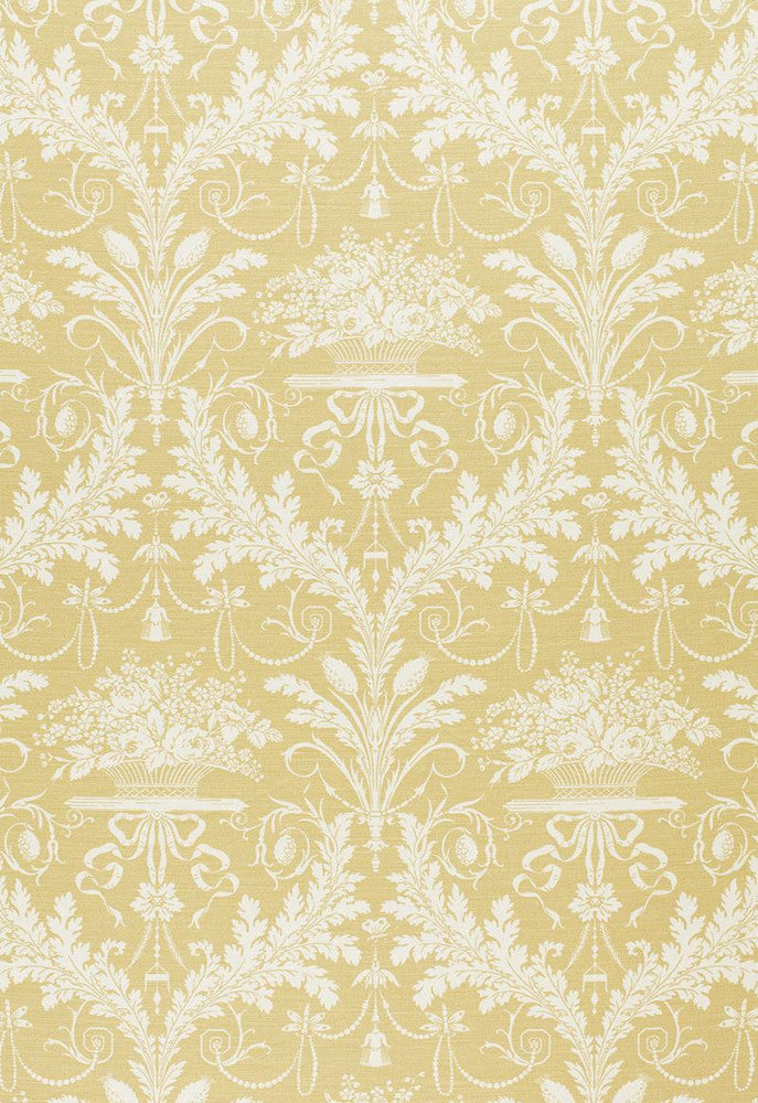 Clairemont Damask Yellow 1178015 by Schumacher Fabric Classic-Prints 58% Linen, 42% Cotton - Horizontal: 9 and Vertical: 36 54 - Fabric Carolina -