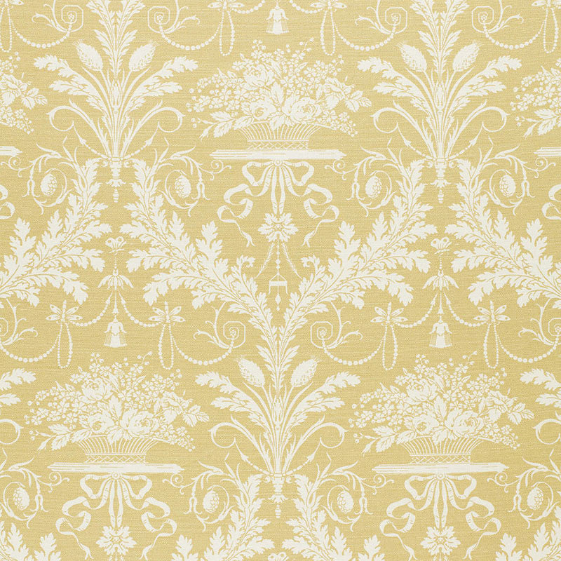 Clairemont Damask Yellow 1178015 by Schumacher Designer Fabric ARCHIVE VI LINEN 58% COTTON 42% UNITED KINGDOM </p><p>Repeat: Horizontal: 9" (23CM) and Vertical: 36" (91CM) 54 - Swanky Fabrics -