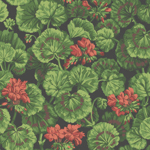 Geranium Rouge & Leaf Greens On Black by Cole & Son Wallcovering