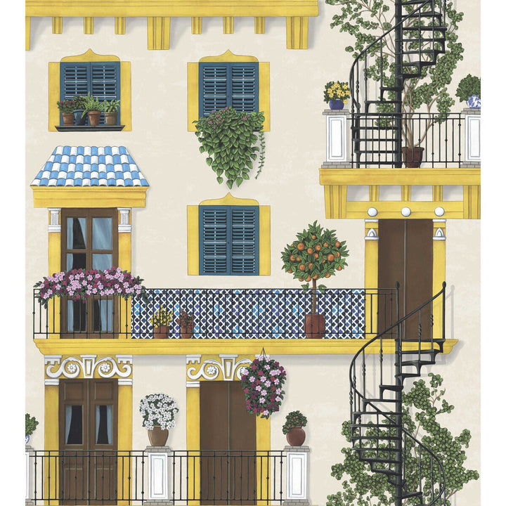 Alfaro Canary Yellow & Petrol On Parchment by Cole & Son Wallcovering COLE & SON SEVILLE NON WOVEN - 100% United Kingdom Horizontal: 27 and Vertical: 30 27 - Fabric Carolina -