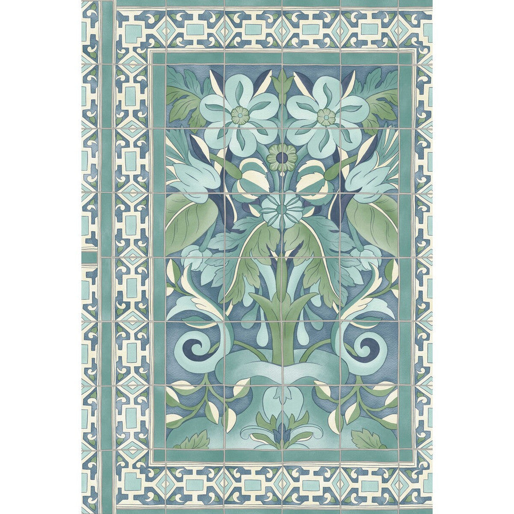 Triana Teal & Dark Teal On Denim by Cole & Son Designer Wallcovering COLE & SON SEVILLE NON WOVEN - 100% United Kingdom Horizontal: 20.5 and Vertical: 30 20.5 - Swanky Fabrics -