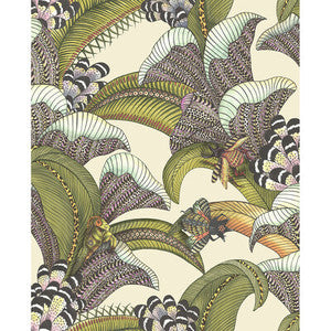 Hoopoe Leaves Olive/Chart/Fuchsia On Cream by Cole & Son Wallcovering