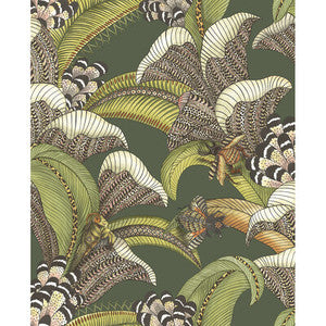 Hoopoe Leaves Spring Green And Coral by Cole & Son Wallcovering