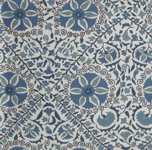 Madura Floral Stitchery Indigo & Ivory 1276002 by Schumacher Fabric