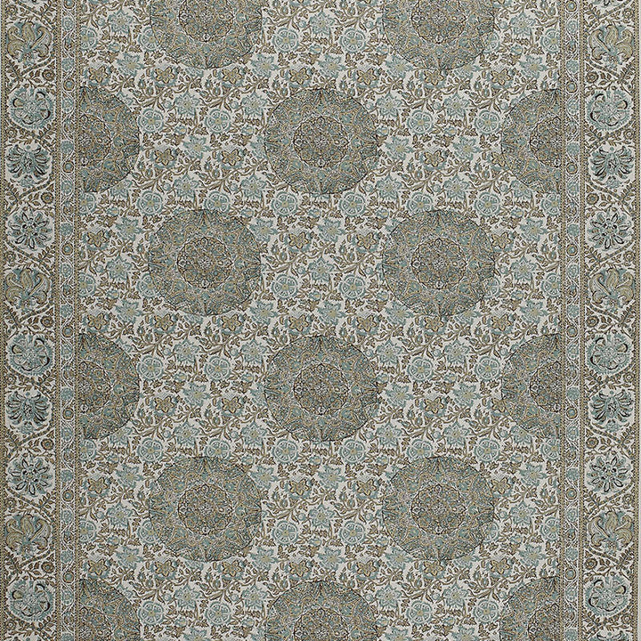 Kaya Medallion Mineral 1296002 by Schumacher Designer Fabric A PASSAGE TO INDIA PRINTS COTTON 100% FRANCE </p><p>Repeat: Horizontal: 70" (178CM) and Vertical: 27" (69CM) 70 - Swanky Fabrics -