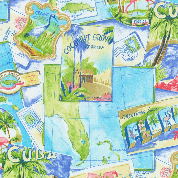 GREETINGS FROM PARADISE Tropics 130130 by PKL Studio Outdoor Fabric - 100% COTTON USA 51000 Horizontal: 13.5 and Vertical: 27 54 - Fabric Carolina -