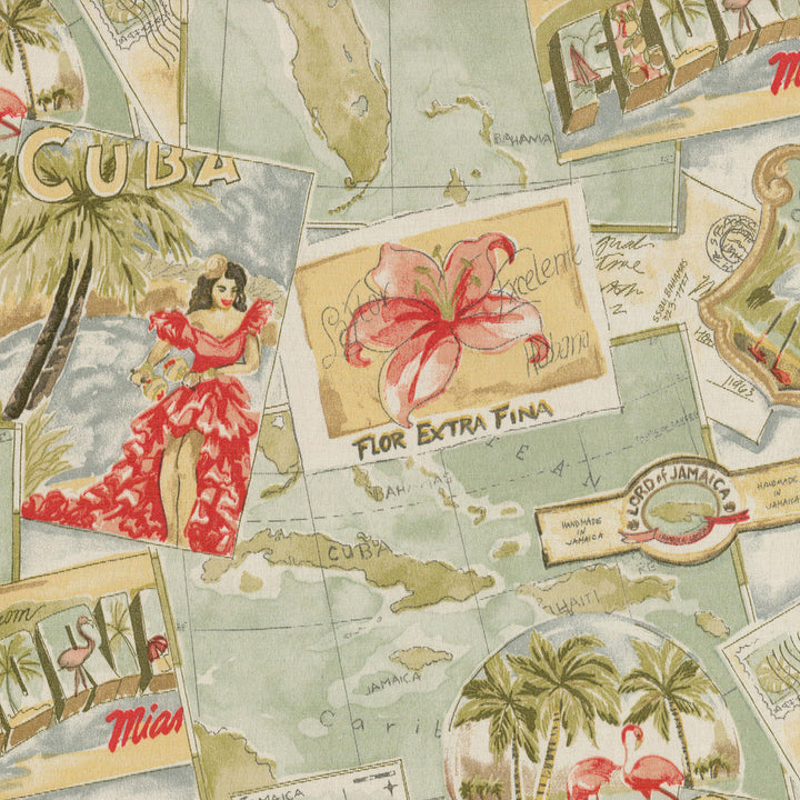 Greetings From Paradise Seaglass 130131 by PKL Studio Outdoor Fabric - 100% Spun Polyester USA 51000 Horizontal: 13.5 and Vertical: 27 54 - Fabric Carolina -