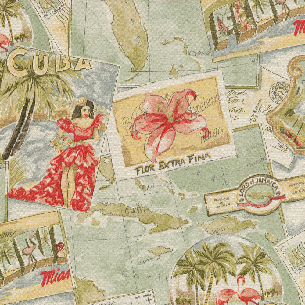 Greetings From Paradise Seaglass 130131 by PKL Studio Outdoor Fabric - 100% Spun Polyester USA 51000 Horizontal: 13.5 and Vertical: 27 54 - Fabric Carolina -