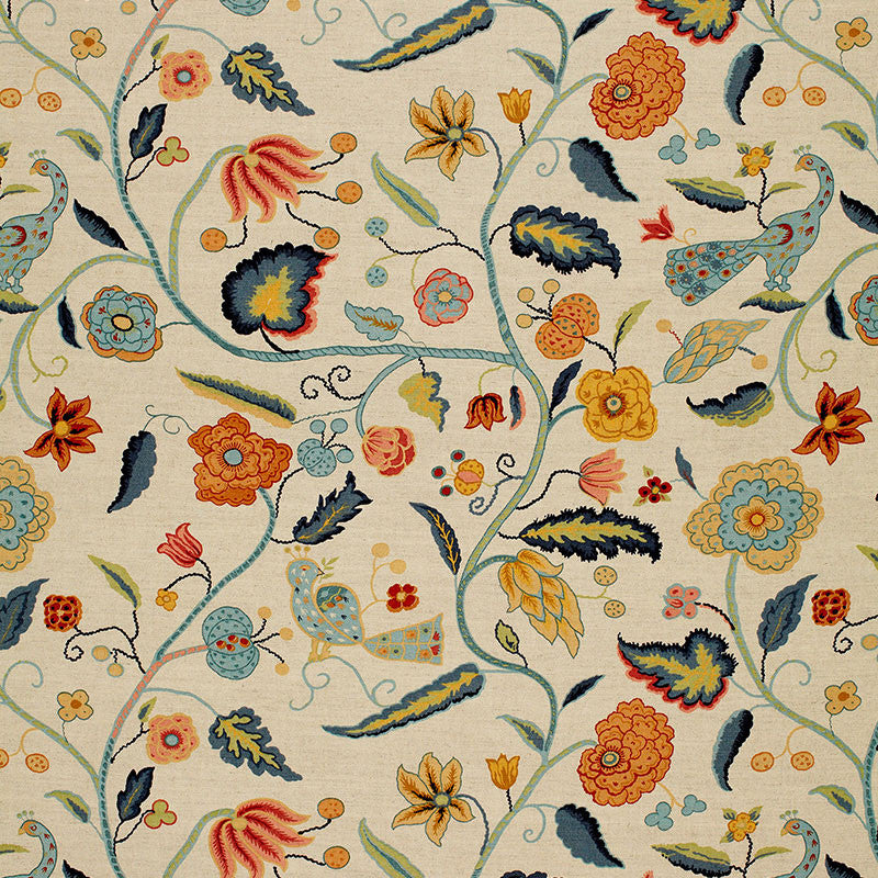 Apsley Vine Apricot & Teal 1307000 by Schumacher Designer Fabric GREEFF PRINTS F05 LINEN 52% COTTON 48% UNITED KINGDOM </p><p>Repeat: Horizontal: 27" (69CM) and Vertical: 25 1/4" (64CM) 54 - Swanky Fabrics -