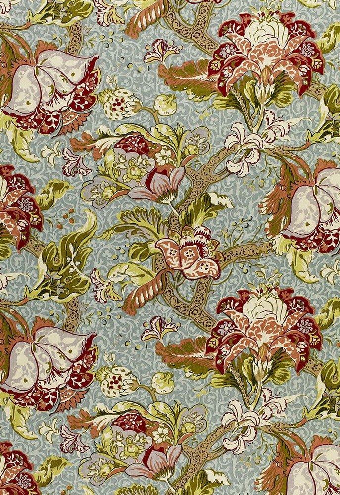 Ariella Jacobean Robin's Egg 1319001 by Schumacher Designer Fabric Classic-Prints 100% Linen - Horizontal: 27 and Vertical: 27 54 - Swanky Fabrics -