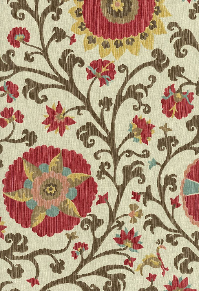Fergana Embroidery Print Teak 1327000 by Schumacher Fabric Classic-Prints 100% Cotton - Horizontal: 27 and Vertical: 36 54 - Fabric Carolina -