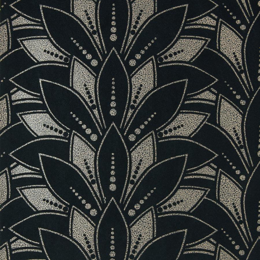 Astoria Flock (Wp) # 03 Jet by 1838 Wallcoverings Wallpaper Elodie STRAIGHT PASTE THE WALL UNITED KINGDOM V-5.1" 20.5"X11YD - Fabric Carolina -