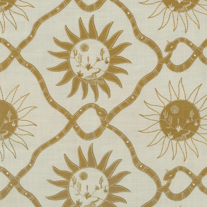 Sol Emb Golden 140022 by Elana Gabrielle Fabric - 54% polyester, 46% cotton Embroidery: 80% polyester, 20% rayon India 51000 Horizontal: 13.5 and Vertical: 9.5 56 - Fabric Carolina -