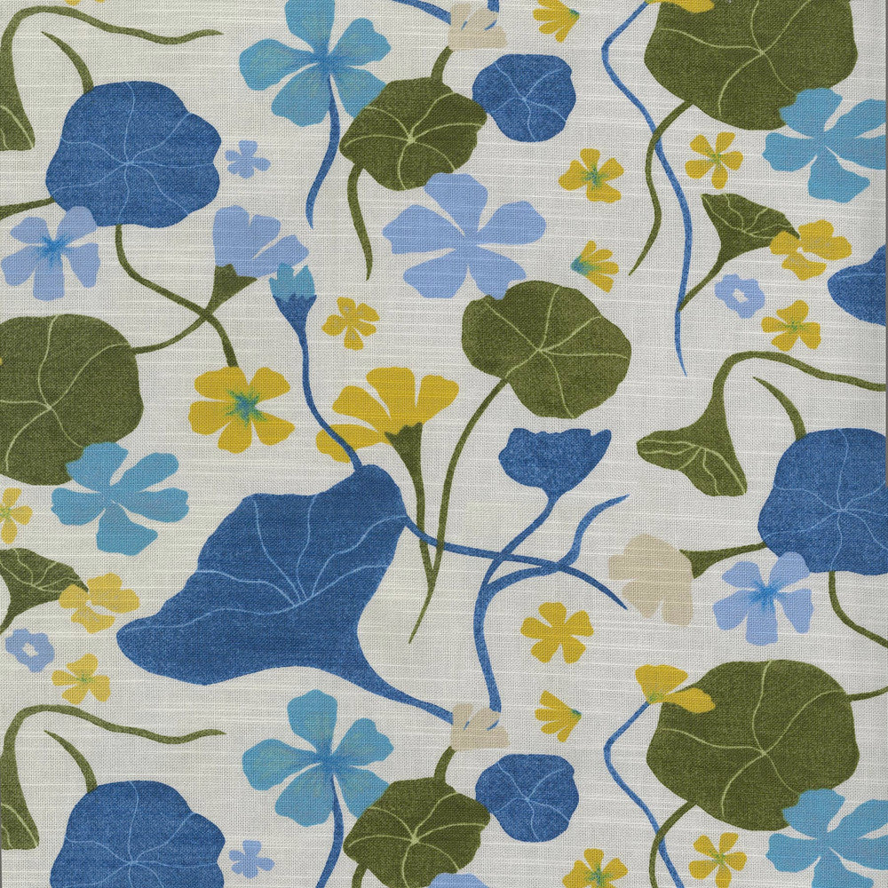 Nasturtiums Blueberry 140051 by Elana Gabrielle Fabric 100% Cotton China 24000 Horizontal: 13.5 and Vertical: 13.5 54/55 - Fabric Carolina -