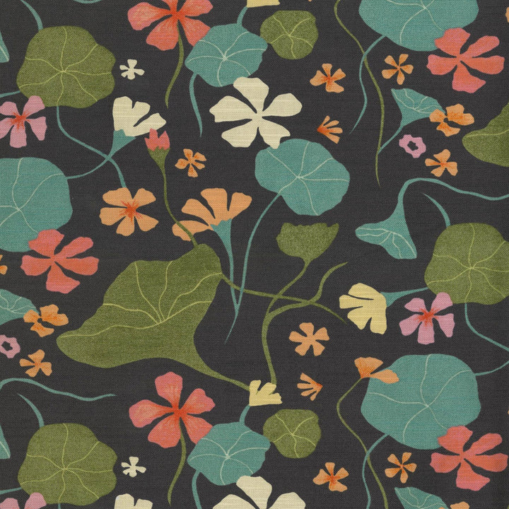 Nasturtiums Coal 140052 by Elana Gabrielle Fabric - 100% cotton, China 24000 Horizontal: 13.5 and Vertical: 13.5 54/55 - Fabric Carolina -