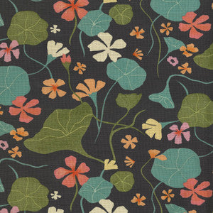 Nasturtiums Coal 140052 by Elana Gabrielle Fabric