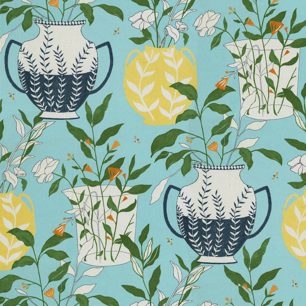 Blossoms + Vessels Linen 140061 by Elana Gabrielle Fabric - 100% cotton, China 51000 Horizontal: 13.5 and Vertical: 25.25 54/55 - Fabric Carolina -